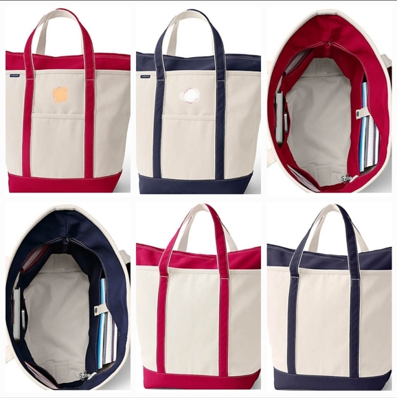 Lands' End Bags Land End Large Natural Zip Top Canvas Tote Bag